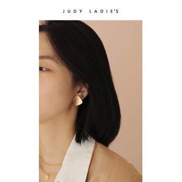 judy小眾設計 歐美大牌夸張光面耳環女 幾何拉絲耳扣簡約港風耳墜