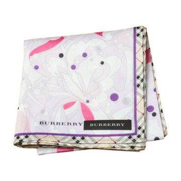 BURBERRY 深棕底碎花印花格紋滾邊品牌字母LOGO帕領巾(50CM)