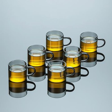 玻璃茶杯套裝家用喝茶小杯子6只裝品茗杯耐熱帶耳把功夫茶具日式
