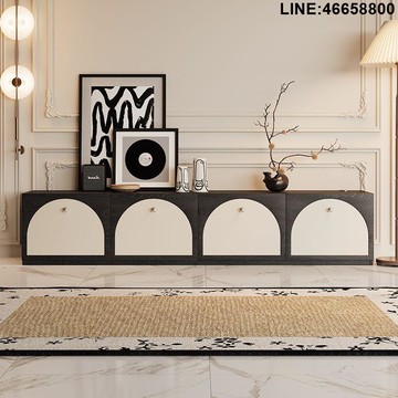 免運 開立發票 電視櫃 收納櫃 儲物櫃 落地櫃 背景櫃 電視櫃法式復古風中古黑白皮革45加高后背部鏤空落地窄款超薄客廳 支持訂製