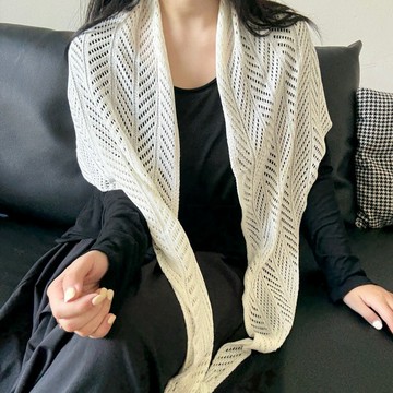 熱賣爆款自製冰絲針織披肩鏤空三角巾女夏季麻感披肩罩衫防曬空調圍巾-L0815 WS7Z
