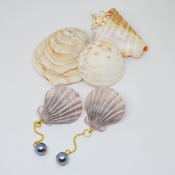 紫色貝殼耳(耳針/夾式)環