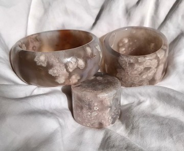 櫻花瑪瑙手鐲 子母套鐲 紫灰冰 型立體花 水中花 爆米花 牛血紅