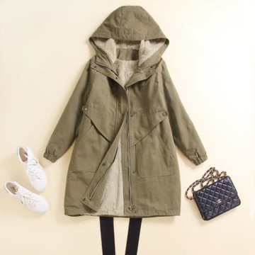 寬松連帽派克服女中長款2024冬新款韓版顯瘦加絨棉衣棉襖加厚外套