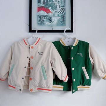 出口韓國童裝 25春新款兒童圓領棒球服外套 百搭洋氣撞色夾棉夾克