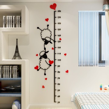 小羊身高貼亞克力3D立體墻貼幼兒園兒童房玄關裝飾貼寶寶量身高尺