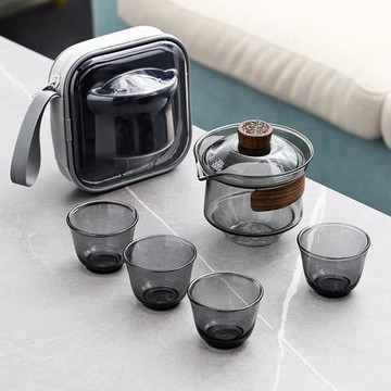 輕奢高檔玻璃便攜式旅行茶具快客杯戶外車載露營泡茶壺套裝包禮品