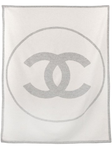 CHANEL Pre-Owned - CC-intarsia reversible blanket - women - Cashmere/Wool - One Size - Grey