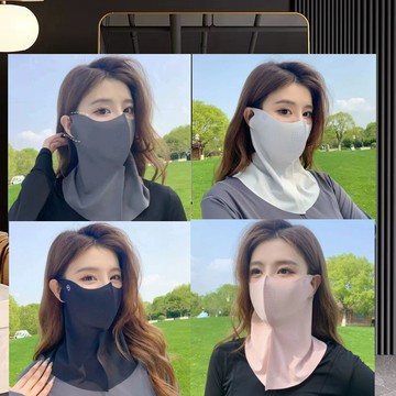 冰絲 防曬 面罩 口罩 遮全臉 護頸 女 高顏值 防紫外線 夏季 薄款 透氣  圍脖子