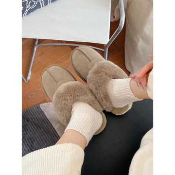 2024秋冬新款皮毛一體女包頭拖羊毛拖鞋平底居家加厚毛毛保暖外穿