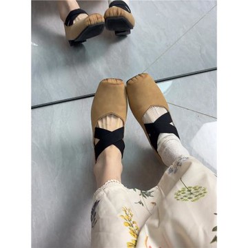 豬鼻子復古方頭芭蕾舞鞋平底女交叉綁帶瑪麗珍單鞋粗跟淺口ins潮