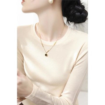 時尚簡約套頭新款修身長袖女裝針織衫2025年高級感圓領春季打底衫