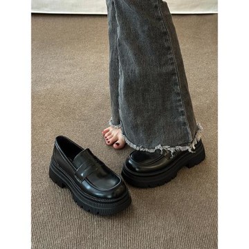 英倫風小皮鞋女春季2025新款百搭厚底樂福鞋日系復古圓頭增高單鞋