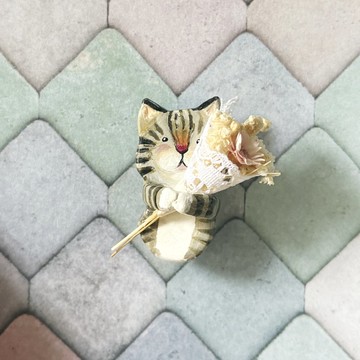 虎斑貓 花束胸章 磁鐵 別針