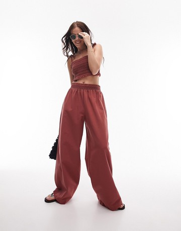 Topshop shirred embroidered beach cami and trouser set in rust