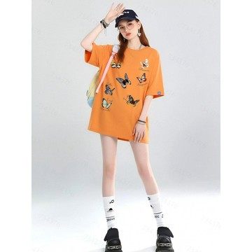 【臺灣當天出】韓式上衣 大尺碼寬鬆落肩版衣服 夏季女生短袖 短板上衣 女tee 純棉透氣棉t恤 潮流百搭T恤 美式短袖