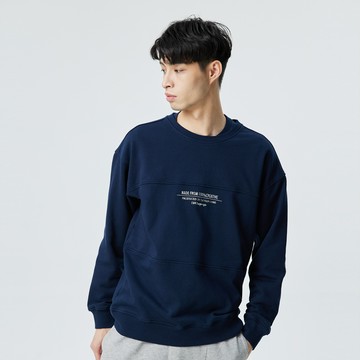 完美三段拼接圓領長袖上衣(丈青)-男