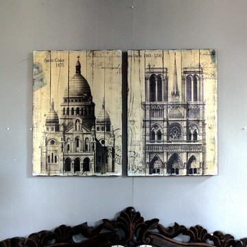 歐式英倫復古木板畫 電表箱遮擋 字母海報塔橋掛畫 酒吧店鋪裝飾1入