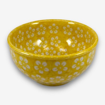 波蘭手繪手工陶-飯碗 13cm 傳統圖騰系列 黃色 設計師款