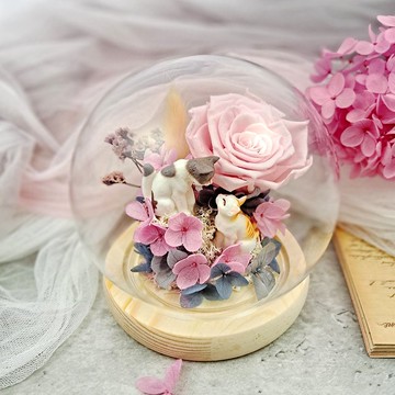 永生花玻璃罩 結婚禮物 婚禮裝飾擺設 永生玫瑰 情人節禮物 PF042