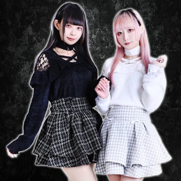 原創地雷戀人地下偶像風蕾絲拼接十字架頸圈露肩長袖毛衣【JJ2512