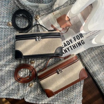 LP帆布飯盒小方包小眾設計時尚書包真皮帆布撞色背包女單肩斜挎包