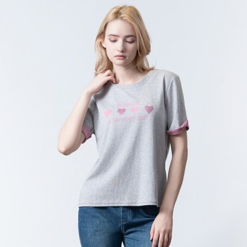 【ICare】甜心灰粉反摺休閒T恤(F) | 女休閒上衣 女短袖T恤