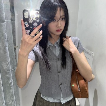 高校麻花直紋襯衫兩件套（現貨）