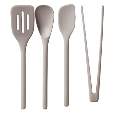 MODORI 磁吸廚具組  鍋鏟 + 矽膠刮刀 + 料理湯匙 + 夾子  灰色  1組