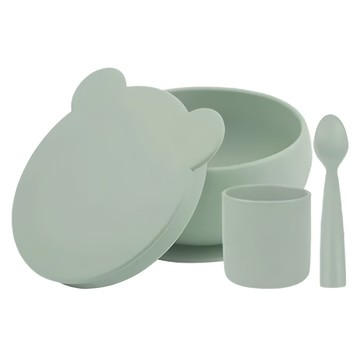 MiNiKOiOi 小美食家碗杯匙3件組  吸盤碗12 x 6.5cm 300ml + 學習杯6.5 x 7cm 180ml + 湯匙13.2 x 2.7 x 1.6cm  抹茶綠  1組