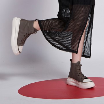 【日本京都聯名】HAPPYFACE 個性免綁帶高筒休閒鞋 深灰 (7A2825)