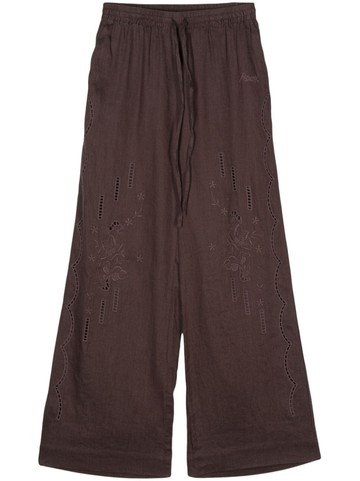 P.A.R.O.S.H. - broderie-anglaise linen trousers - women - Linen/Flax - L - Brown