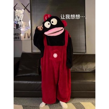 丑魚連體睡衣冬季女珊瑚絨加厚男款大碼搞怪情侶成人一體式家居服