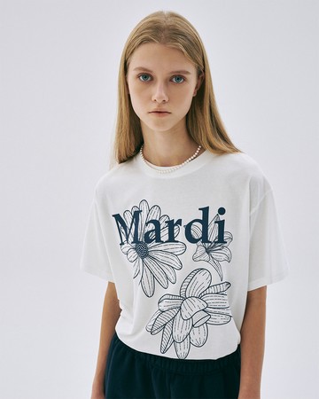 MARDI MERCREDI 金高銀同款 三花印花短TEE 象牙白色 經典小雛菊 海軍藍花 TSHIRT TRIPLE FLOWER