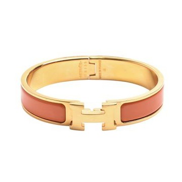 HERMES 經典Clic H LOGO琺瑯細版手環(橘/金色)