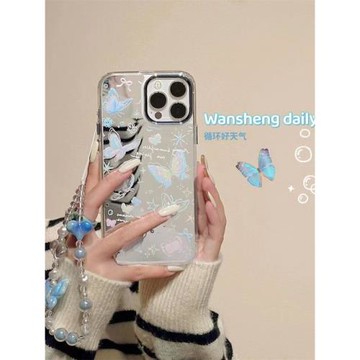 彩色蝴蝶鏡面適用三星s21ultra/s23+手機殼硅膠s22涂鴉s20fe韓風a54a53少女心note20/note10+網紅防摔s10+