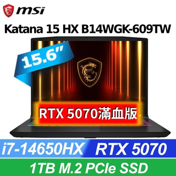 MSI微星 Katana 15 HX 15.6吋 電競筆電黑色(i7-14650HX/16GB/1T/RTX5070-8G/WIN11/B14WGK-609TW)