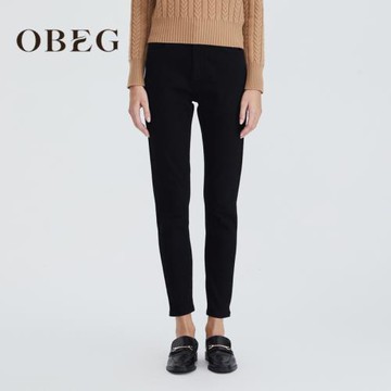 OBEG歐碧倩冬季通勤高彈牛仔褲緊身保暖含絨長褲10424148