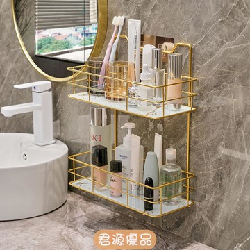 浴室收納架 毛巾架 收納架 浴室衛生間置物架免打孔廁所洗手間洗漱臺墻上雙層收納洗澡壁掛式