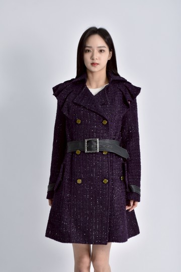 (M) her him質感雙排扣長版大衣紫色綁帶外套