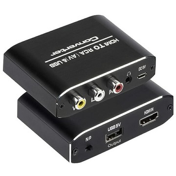 【易控王】HDMI轉RCA(AV)+USB+3.5mm轉換器 HDMI轉CVBS 鋁合金外殼 (50-507-00)