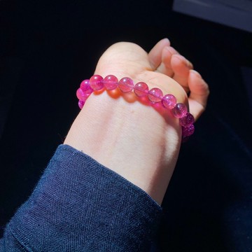 老料 桃紅色碧璽手鏈 8.5mm 22.1克 老料 顏色醇美 晶體冰透