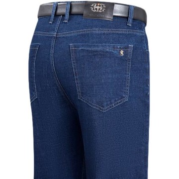 中年牛仔褲男秋冬厚款直筒寬松彈力休閑褲中老年男士加絨加厚褲子