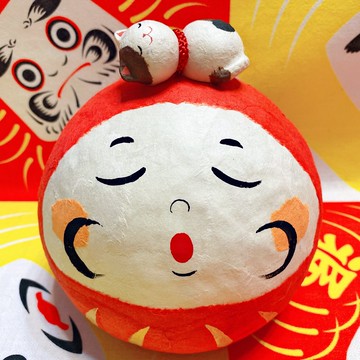 京都手作擺飾-睡眠達摩與貓