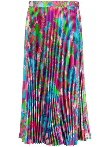 Versace - abstract-print pleated midi skirt - women - Polyester - 36 - Blue