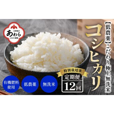 ふるさと納税 《定期便》5kg×12回 60kg 特別栽培米 コシヒカリ 無洗米 低農薬 《食味値85点以上！こだわり極上無洗米》   .. 福井県あわら市