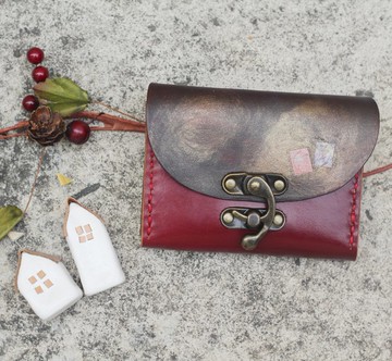 手風琴植鞣真皮短夾 - 里斯本的故事 - 勃根地紅