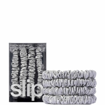 Slip Pure Silk Skinny Scrunchies (Various Colors) - Silver