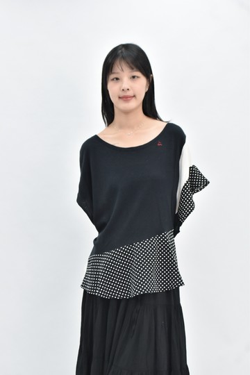 (2XL) a la sha 棉質不對稱黑色短袖上衣