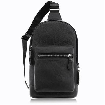 COACH 鵝卵石皮革 / 單肩 後背包_黑色